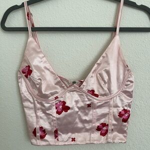 Pink Floral Satin Crop Top
